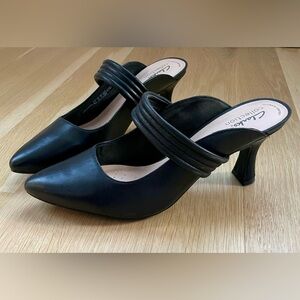 Clarks Women's Black Leather Mules